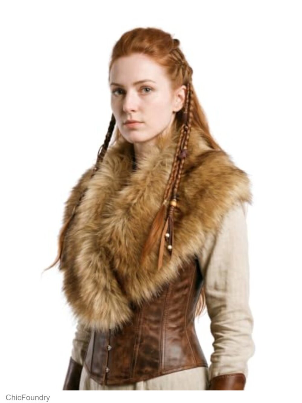 Faux Fur Collar Shawl Shoulder Wrap Viking Medieval Costume Scarf